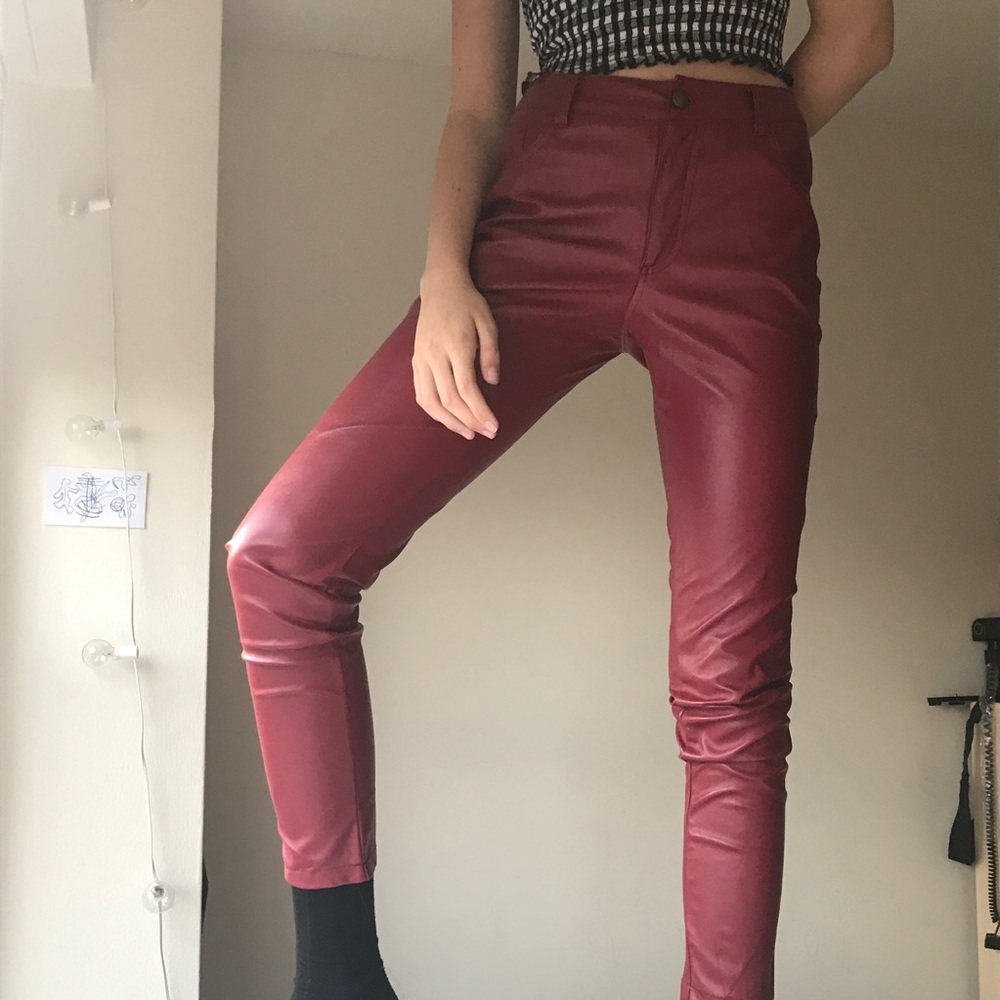Red Pleather Pants - Picture 2 of 2